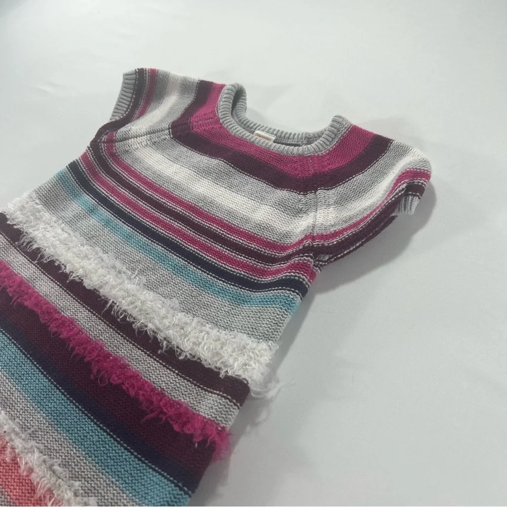 Gymboree Girls Sweater Dress Size 8 Striped Fuzzy Knit Pink Blue Cap Sleeve